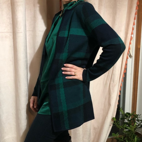 Talbots Plaid Open Cardigan Sweater Sz Mp - Picture 2 of 12
